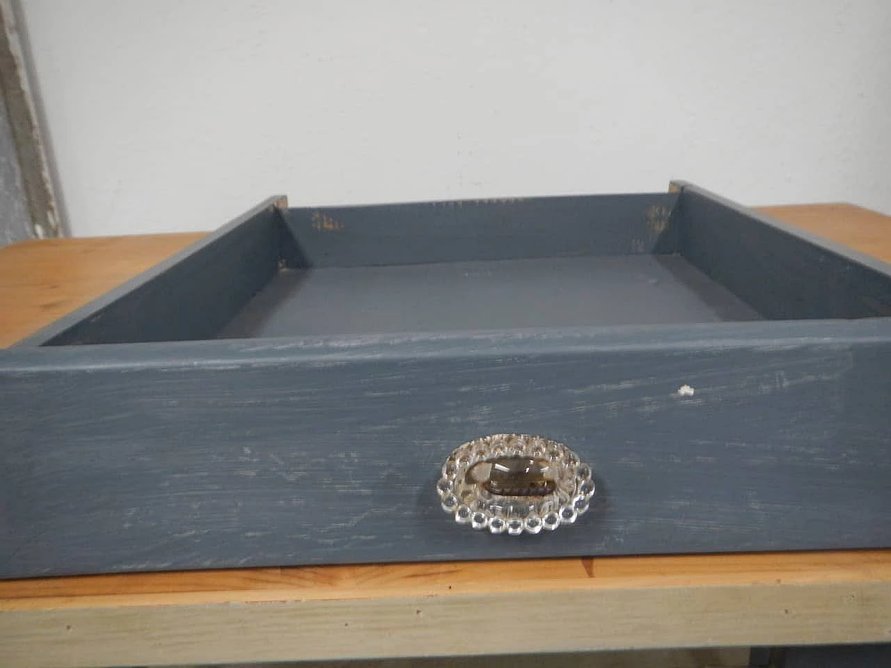 Blue fir table with glass knob, 1960s 1402643