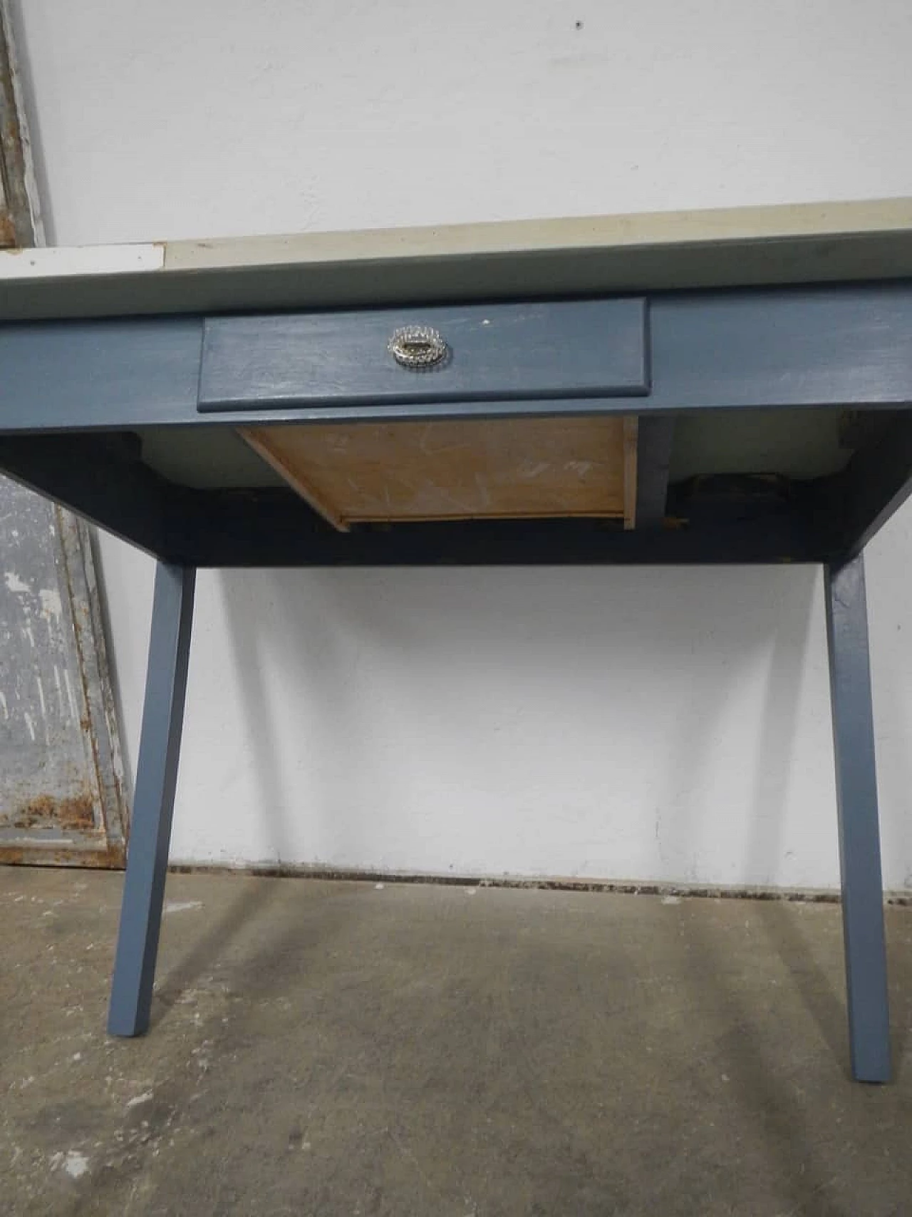 Blue fir table with glass knob, 1960s 1402644