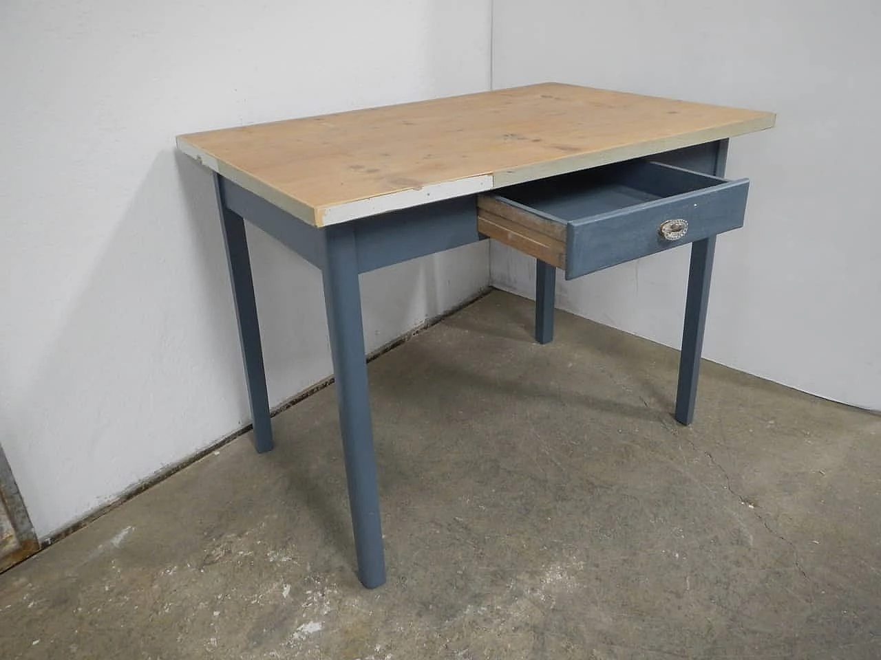 Blue fir table with glass knob, 1960s 1402650