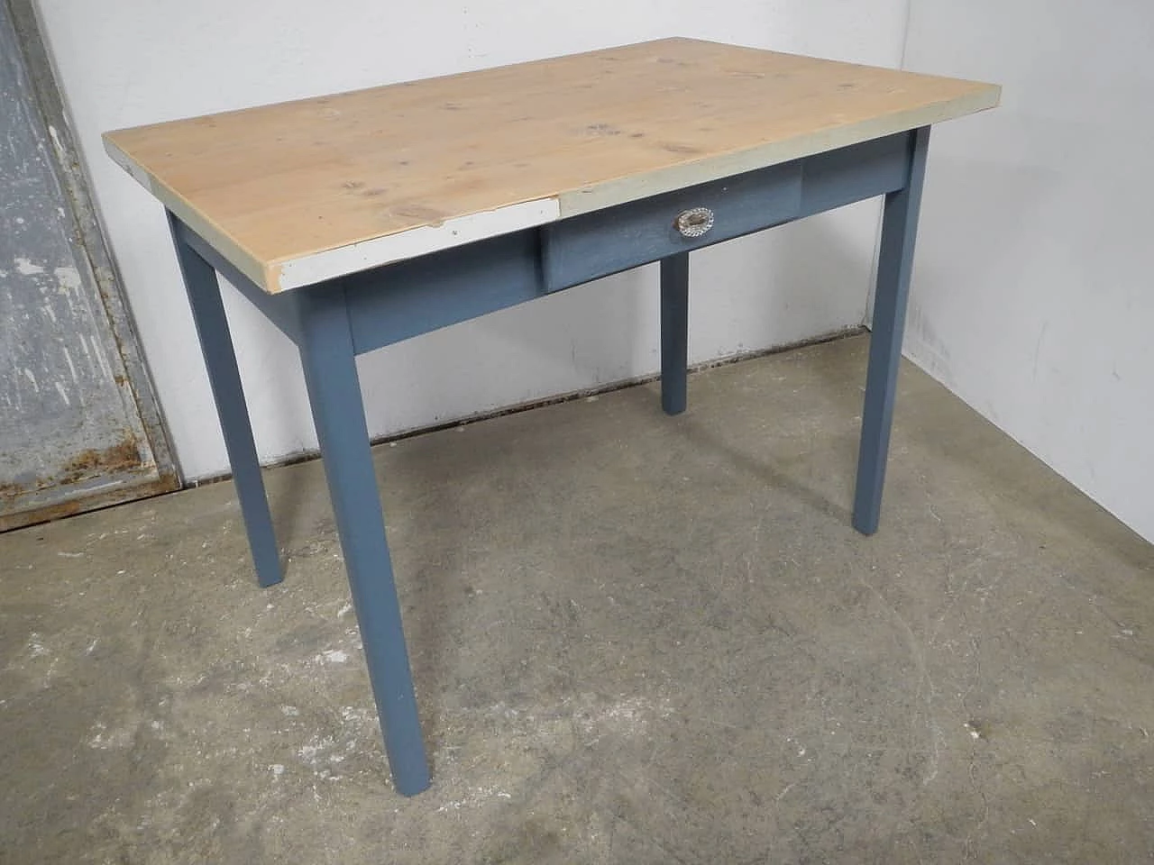 Blue fir table with glass knob, 1960s 1402651