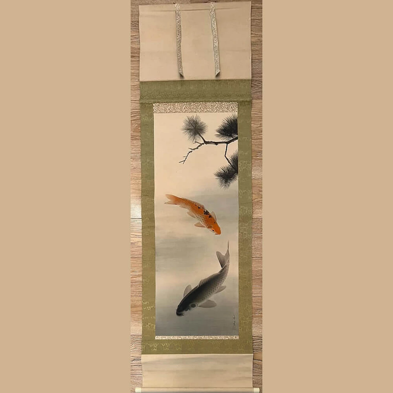 Japanese painting on silk with Koi carp, 1940s 1402957