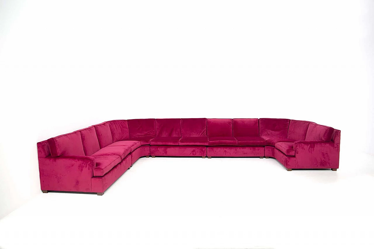 12-seater modular sofa attr. to Luigi Caccia Dominioni in dark fuchsia velvet, 1960s 1403102