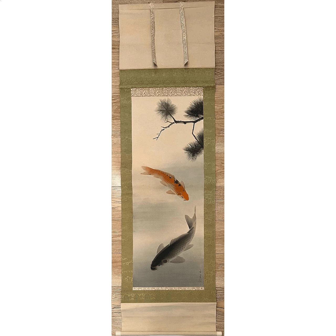 Japanese painting on silk with Koi carp, 1940s 1403165