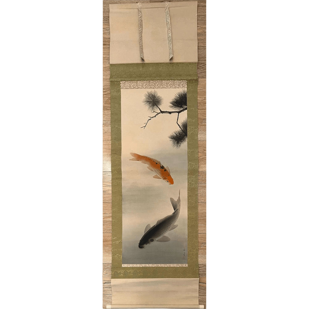 Japanese painting on silk with Koi carp, 1940s intOndo