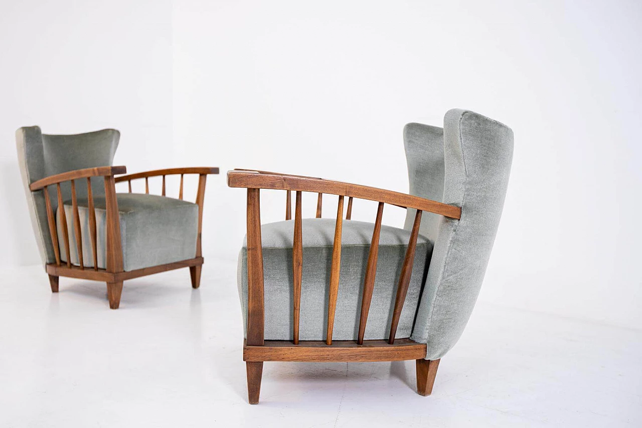 Pair of Maurizio Tempestini armchairs in walnut and grey velvet, 1950s 1403213