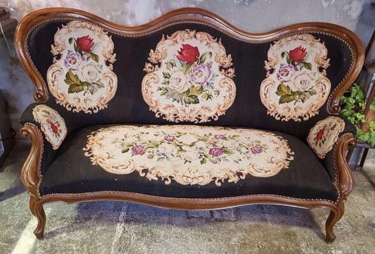 Divano a 2 posti con ricami floreali, anni '50 1403220