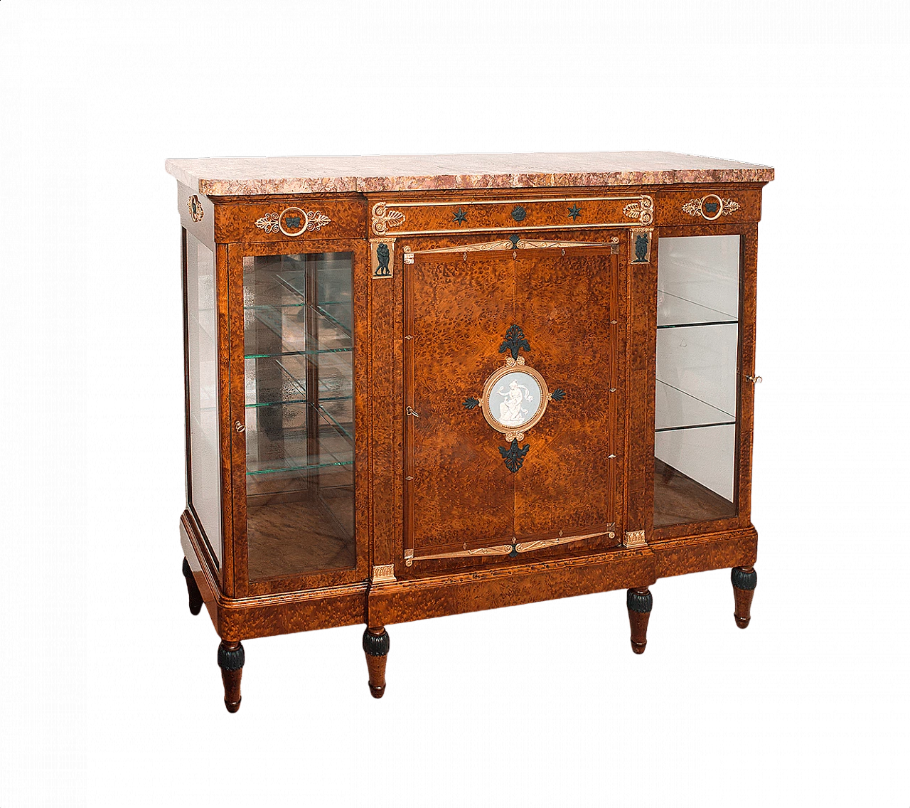 Napoleon III French sideboard in thuja burl with Peach blossom marble top, 19th century 1403285