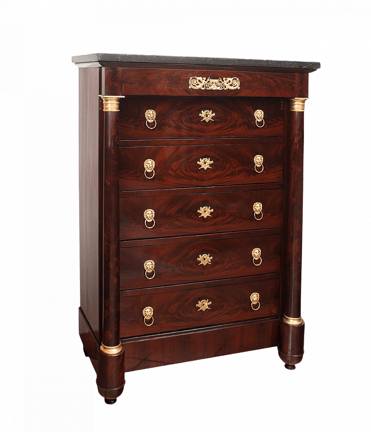 French Empire mahogany feather dresser with Belgian black marble top, 19th century 1403286