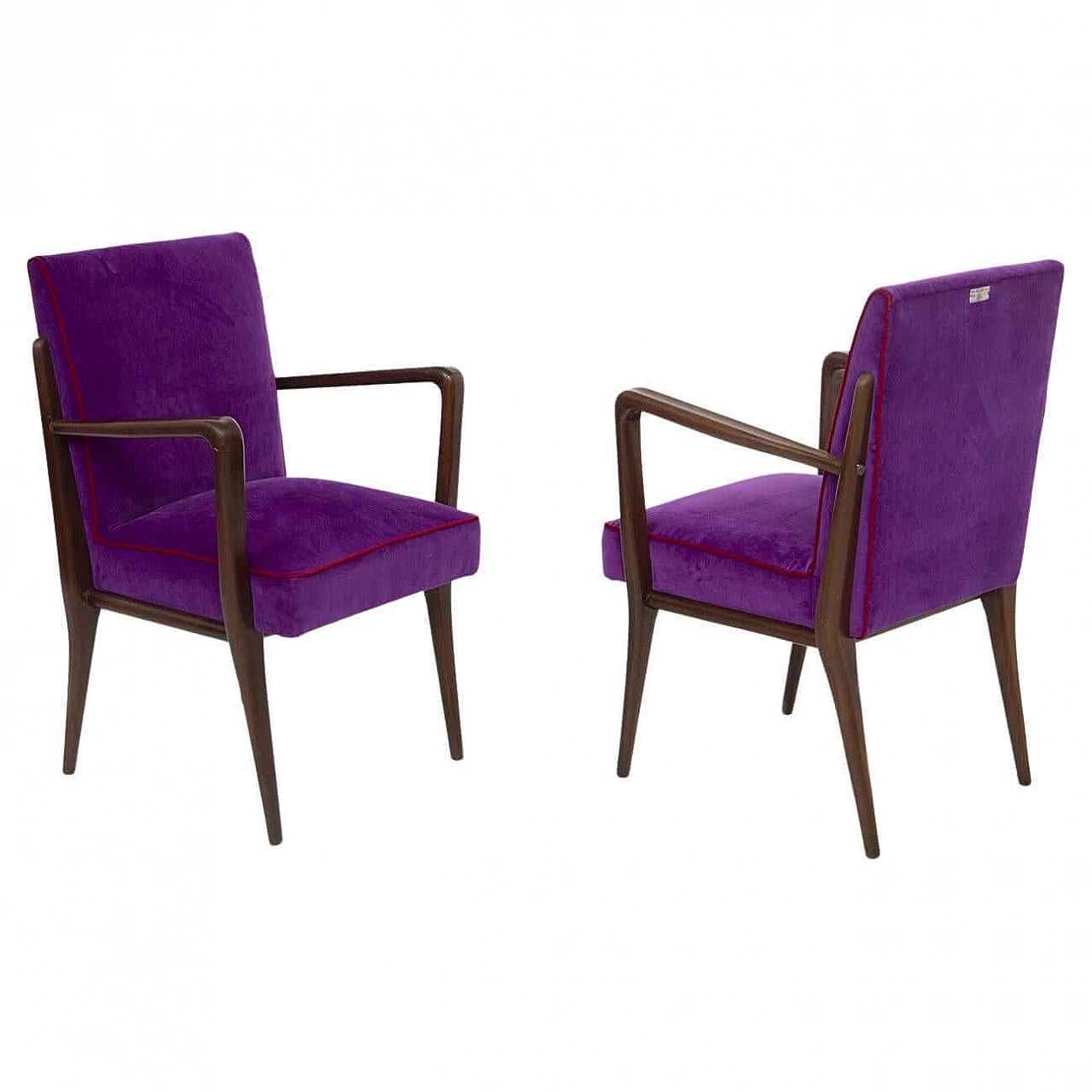 Coppia di poltrone di produzione Fratelli Consonni in velluto viola, anni '50 1403466