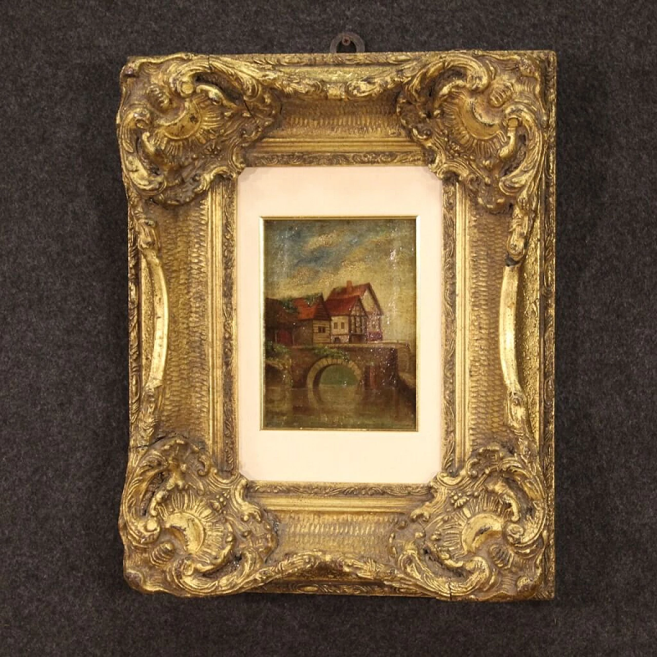 Paesaggio sul fiume, dipinto inglese olio su tela 1403860