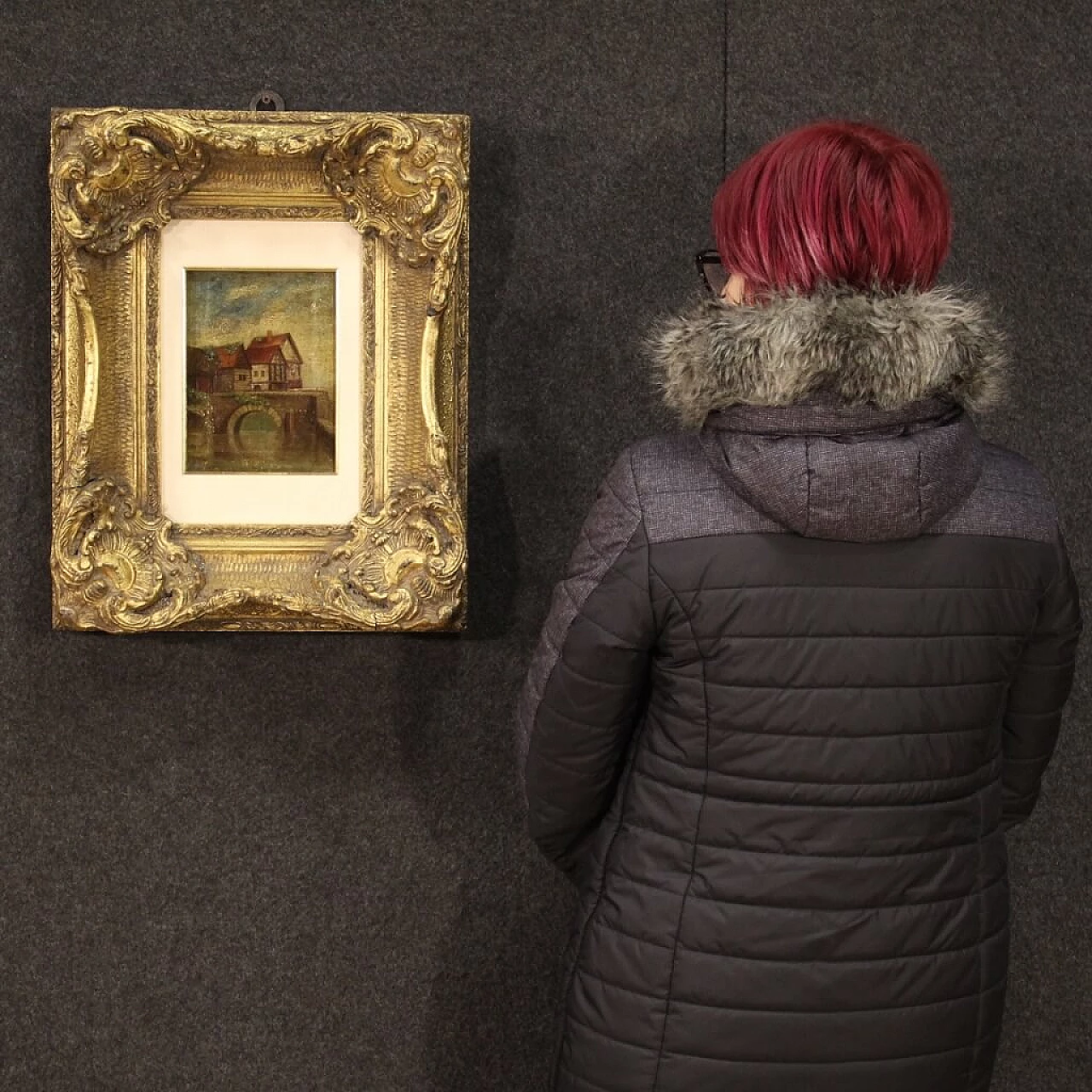 Paesaggio sul fiume, dipinto inglese olio su tela 1403862