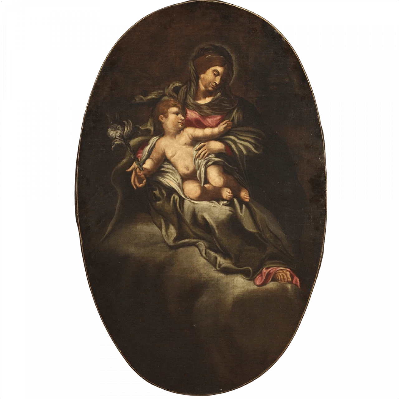 Madonna con bambino, dipinto italiano olio su tela, '600 1404004