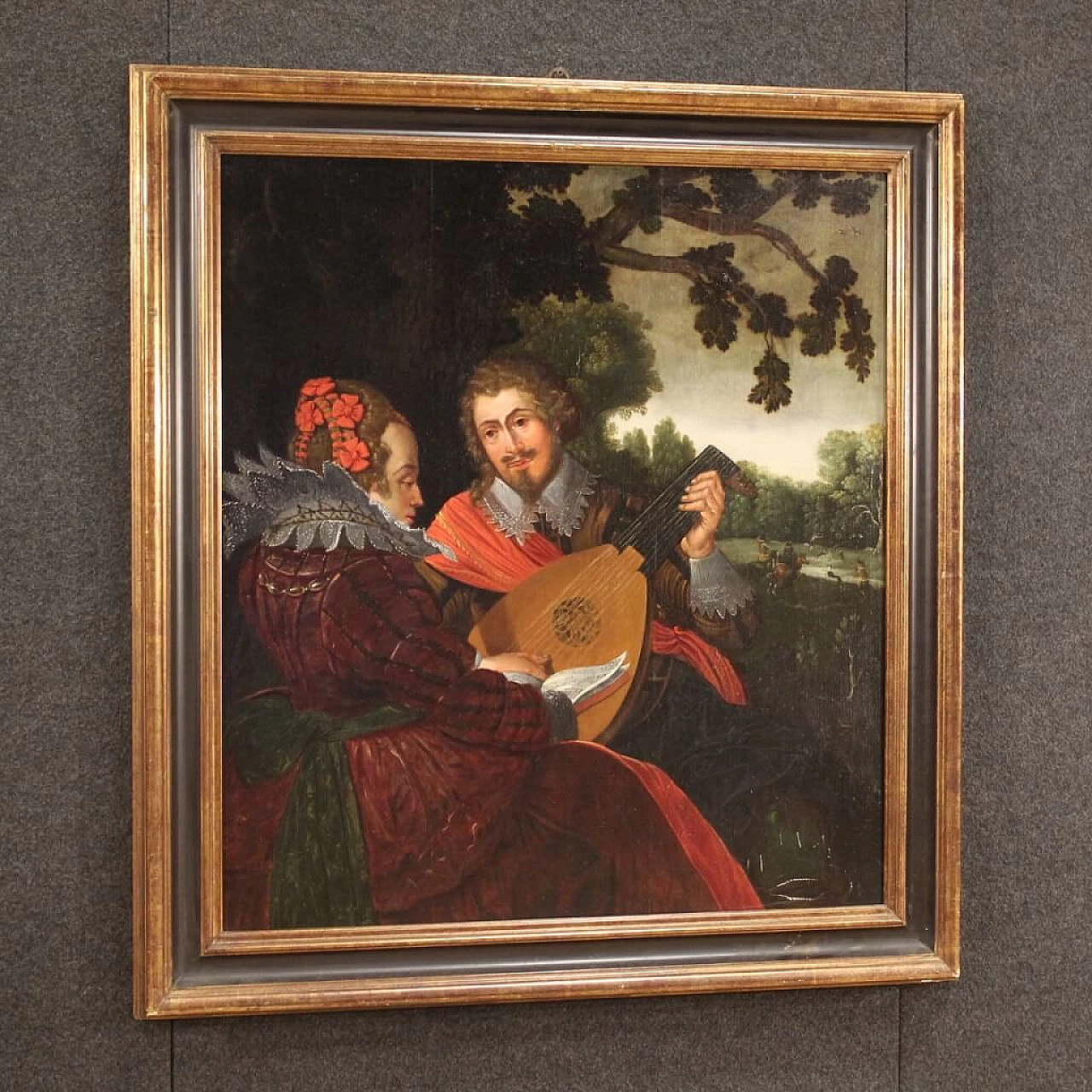 Musicians and hunting scene, Flemish oil painting, 17th century 1404021