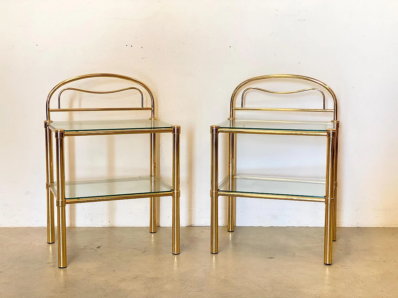 Pair of bedside tables in brass, 80s 1404283