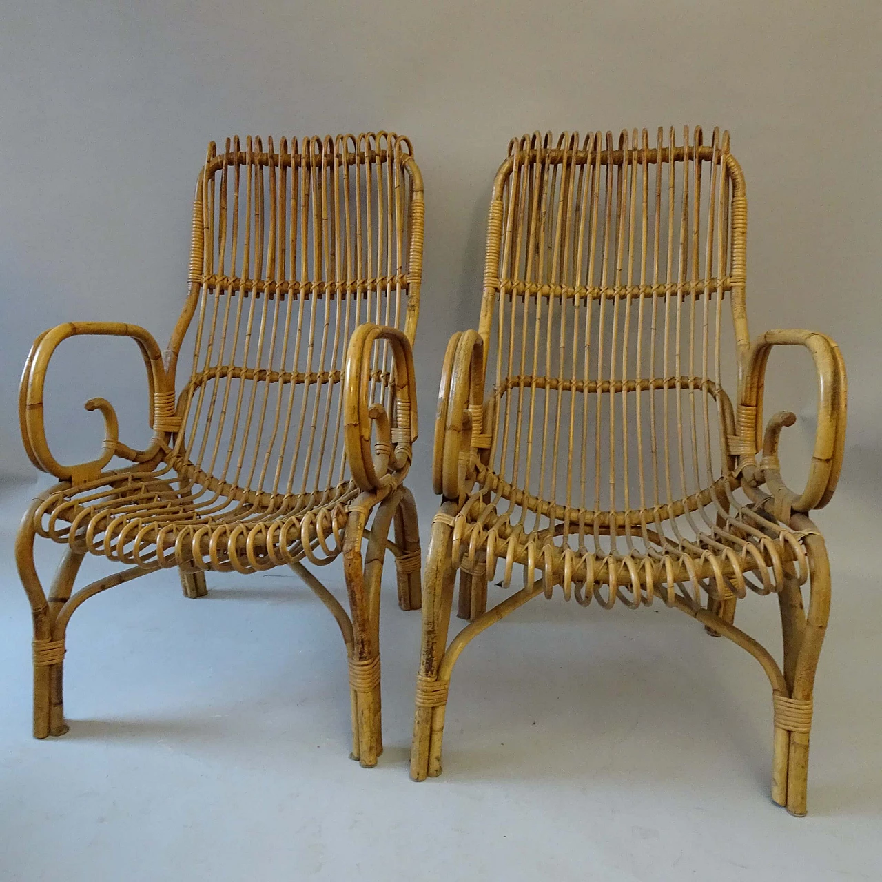 Pair of bamboo armchairs, 1960s 1404987