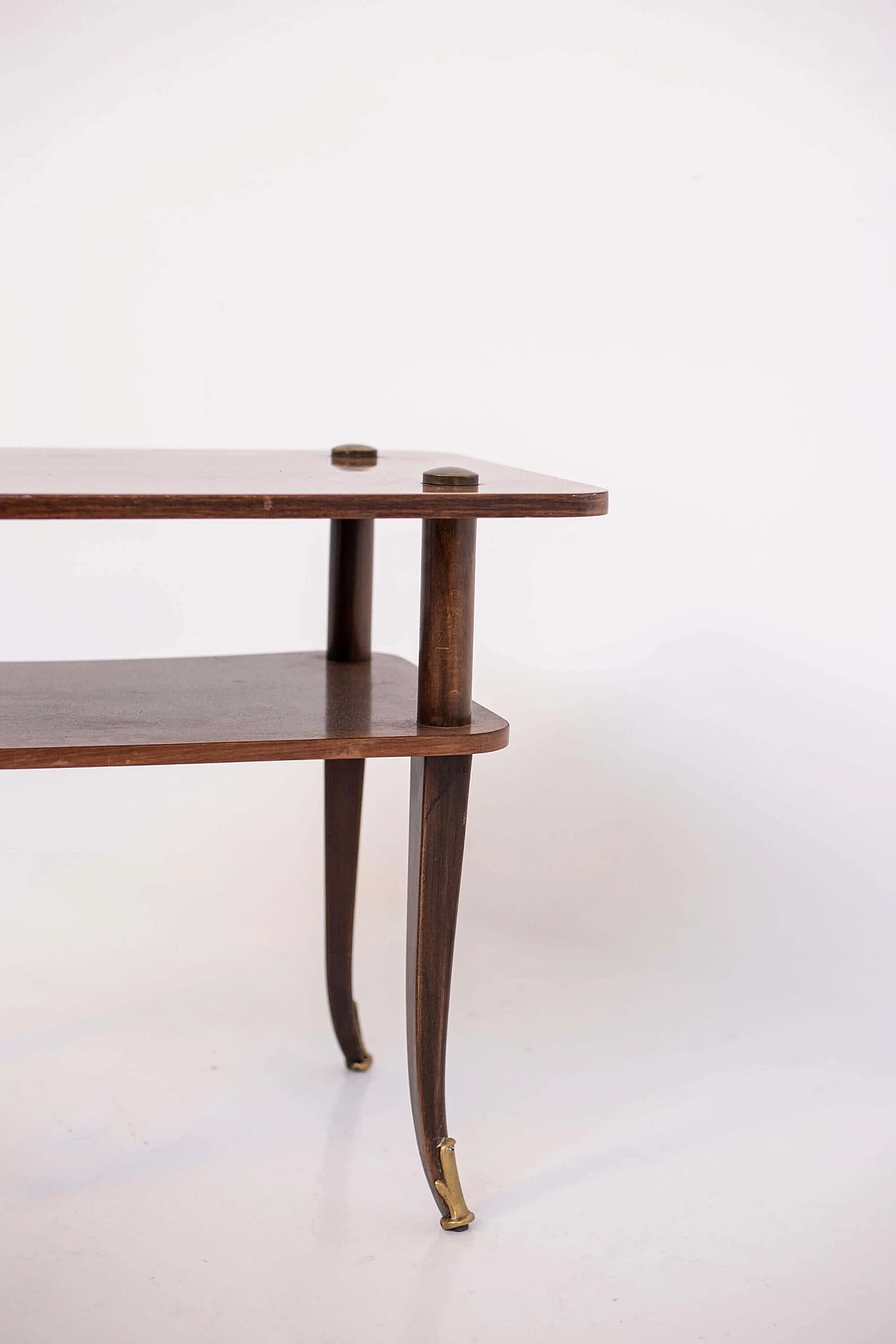 Tavolino in legno e ottone a due ripiani, anni '50 1405181