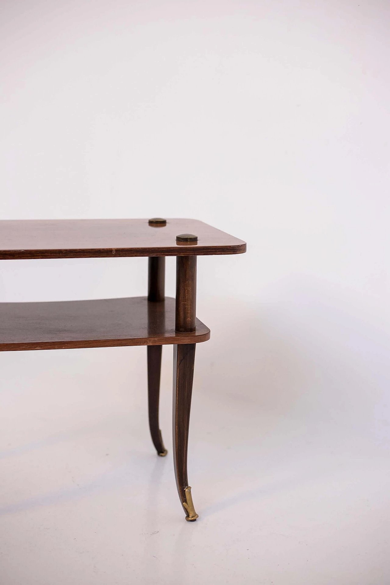 Tavolino in legno e ottone a due ripiani, anni '50 1405183