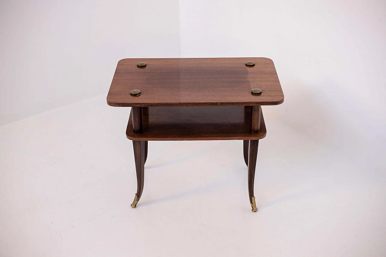 Tavolino in legno e ottone a due ripiani, anni '50 1405184