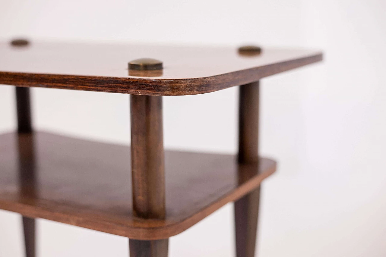 Tavolino in legno e ottone a due ripiani, anni '50 1405190