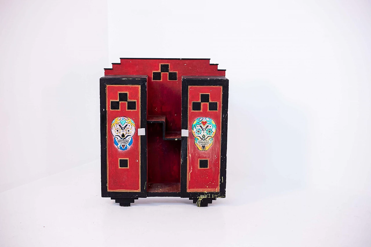 Futurist cabinet in red wood with applications, 1920s 1405192