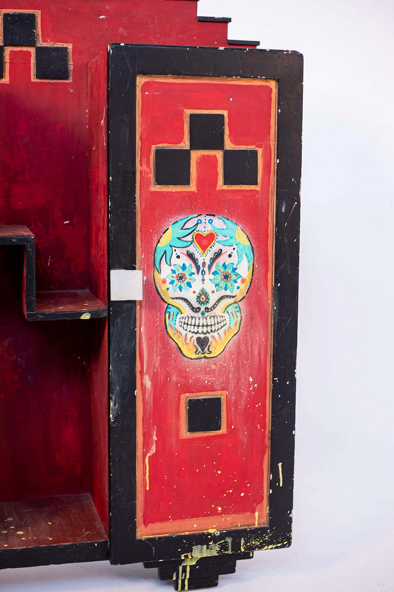 Futurist cabinet in red wood with applications, 1920s 1405195