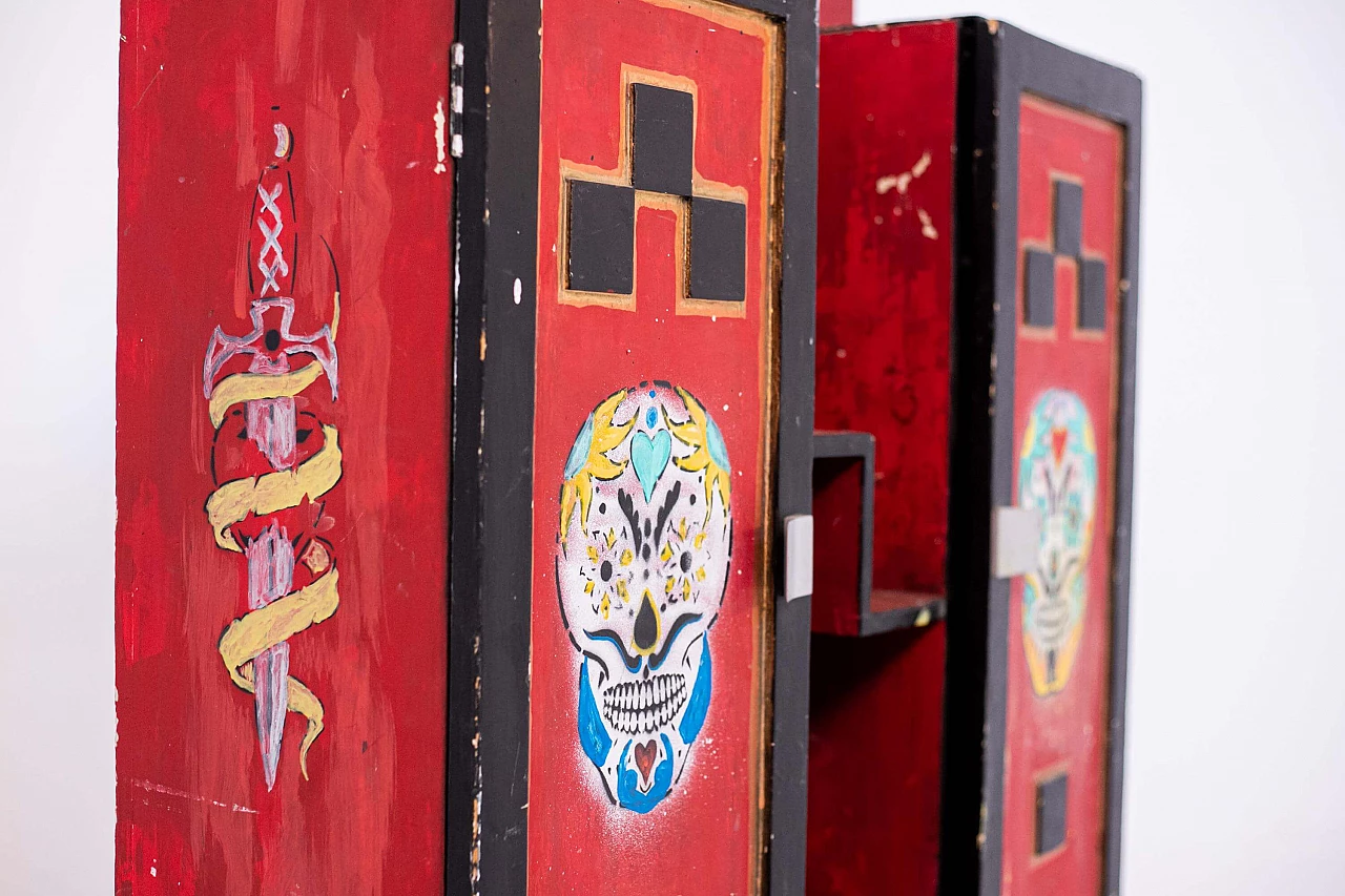 Futurist cabinet in red wood with applications, 1920s 1405204