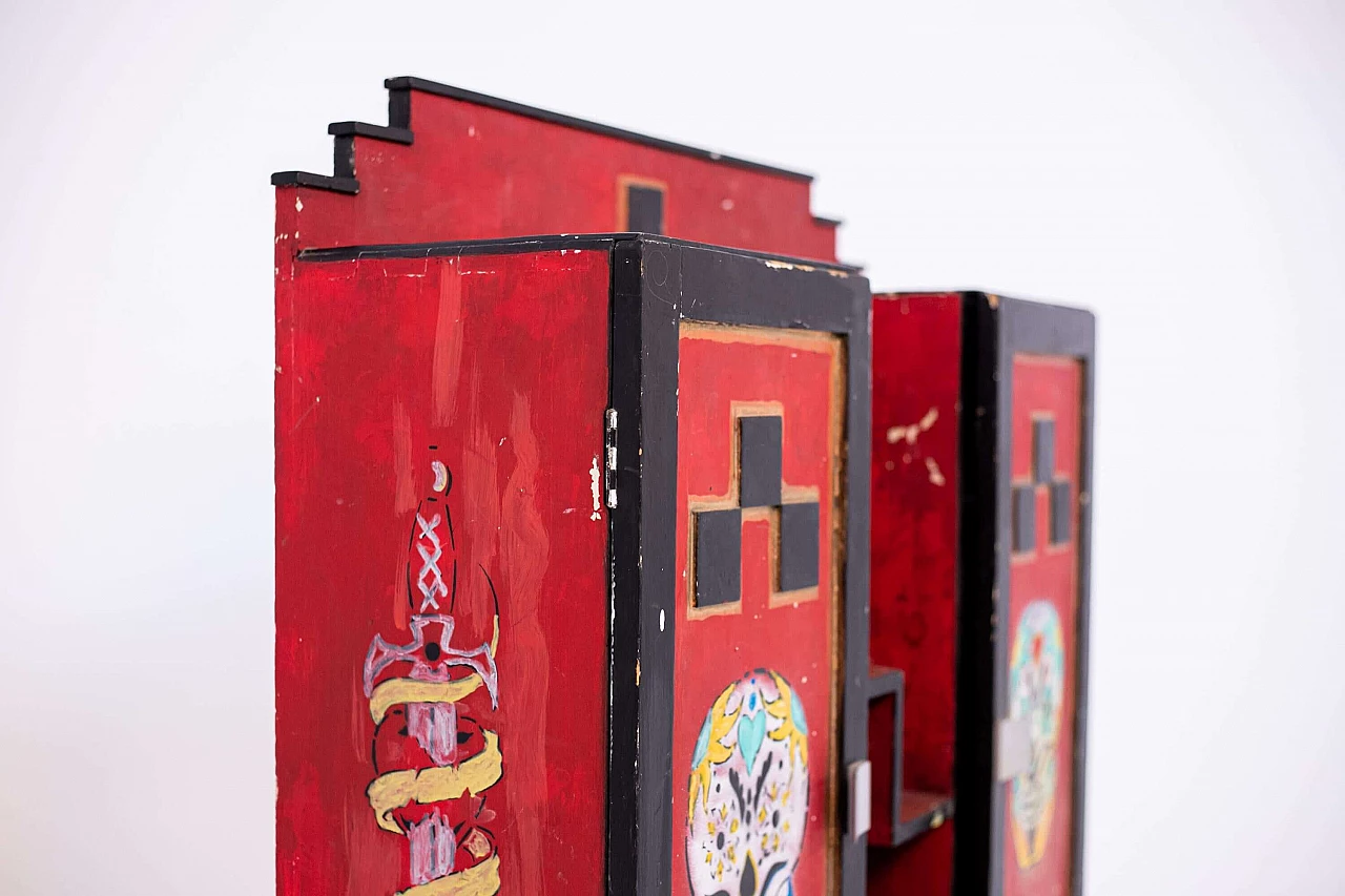 Futurist cabinet in red wood with applications, 1920s 1405205