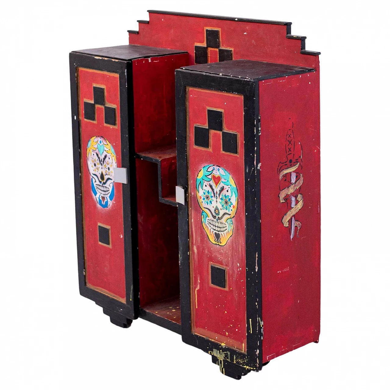 Futurist cabinet in red wood with applications, 1920s 1405206