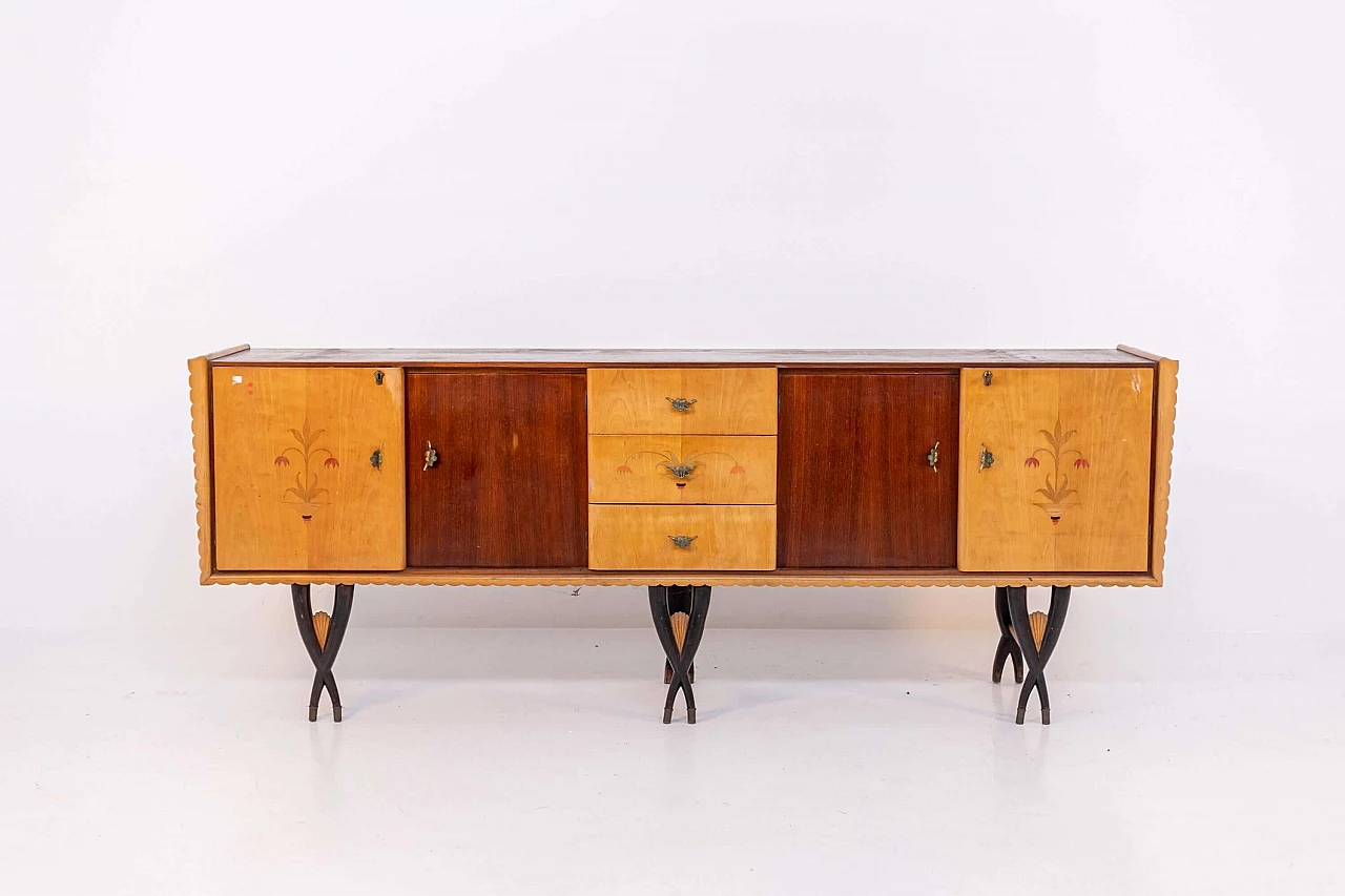 Sideboard attributed to Paolo Buffa in wood and brass, 1950s 1405209