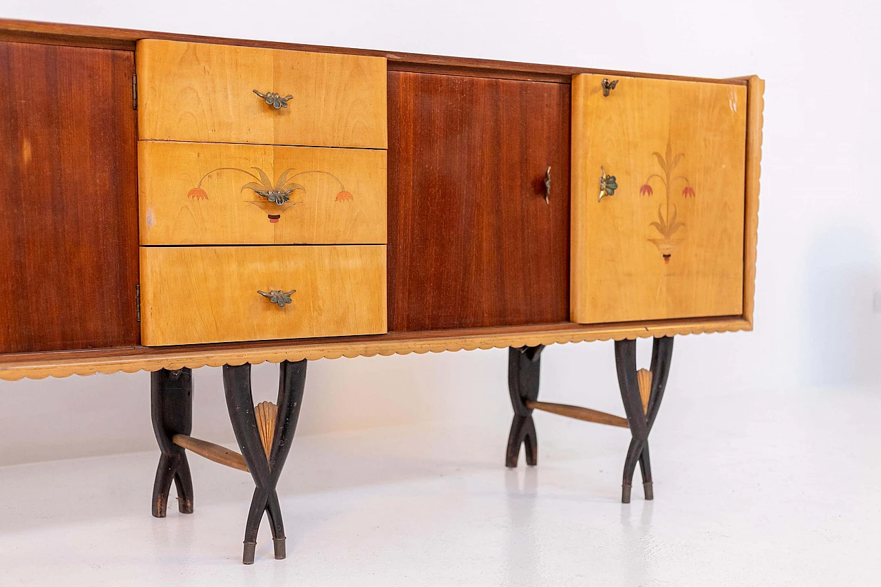 Sideboard attributed to Paolo Buffa in wood and brass, 1950s 1405211