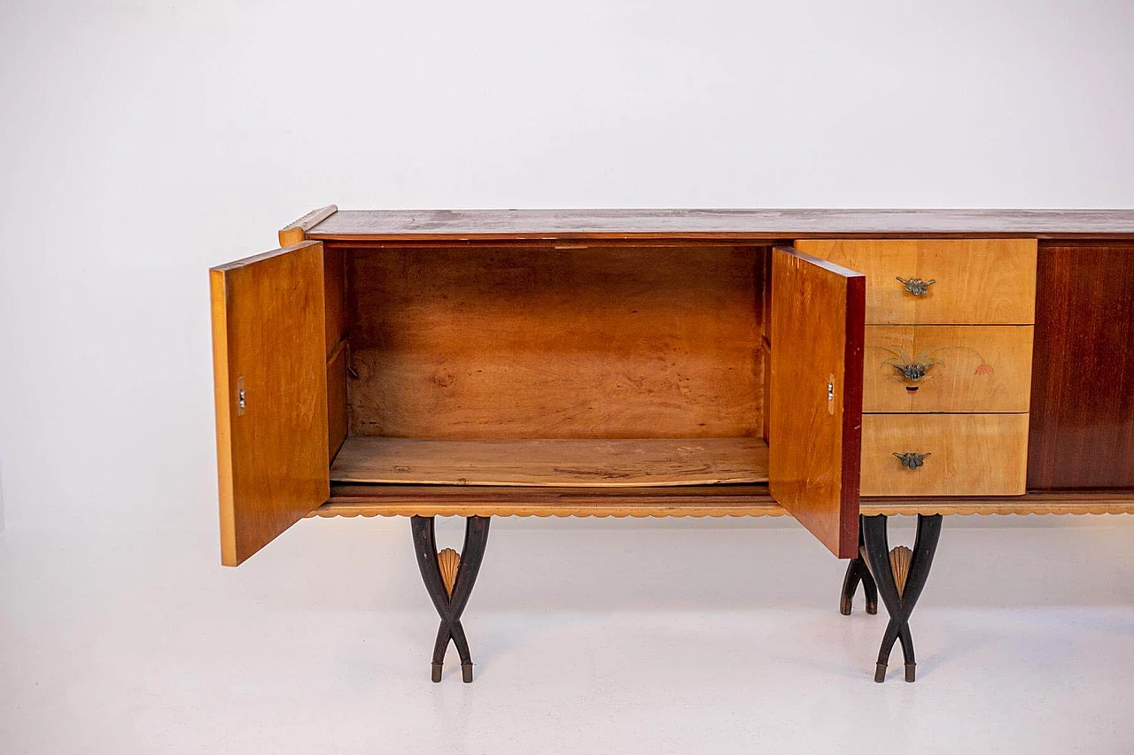 Sideboard attributed to Paolo Buffa in wood and brass, 1950s 1405216