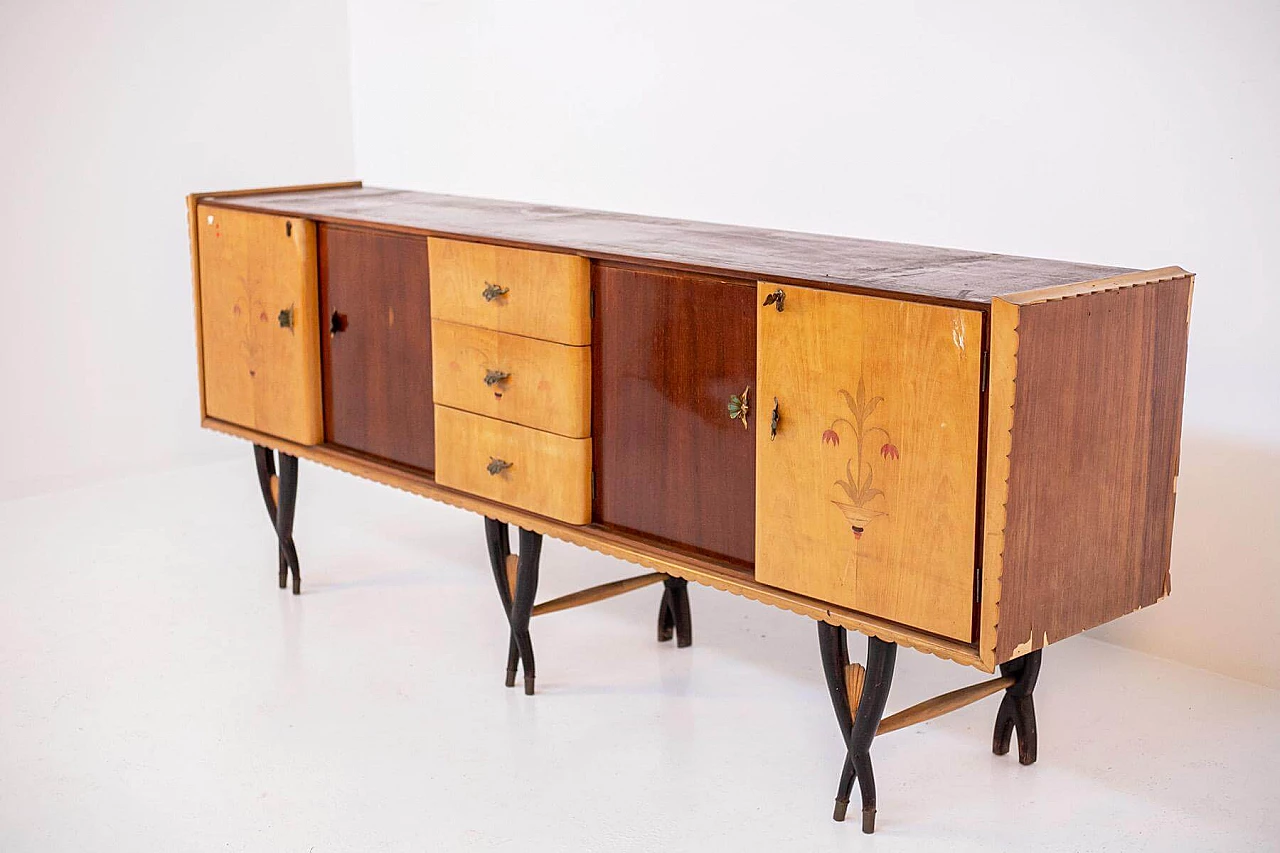 Sideboard attributed to Paolo Buffa in wood and brass, 1950s 1405224