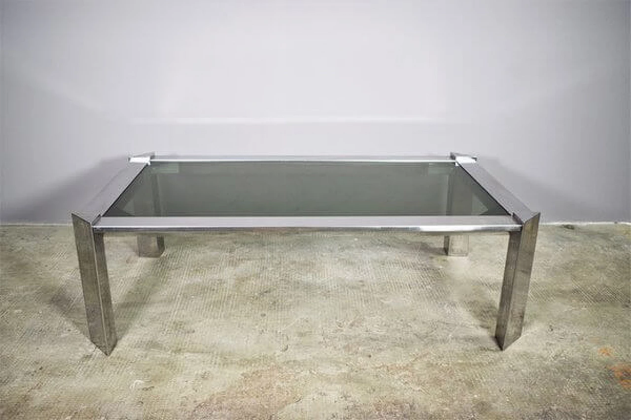 Coffee table in aluminium and smoked glass, 1970s 1405251