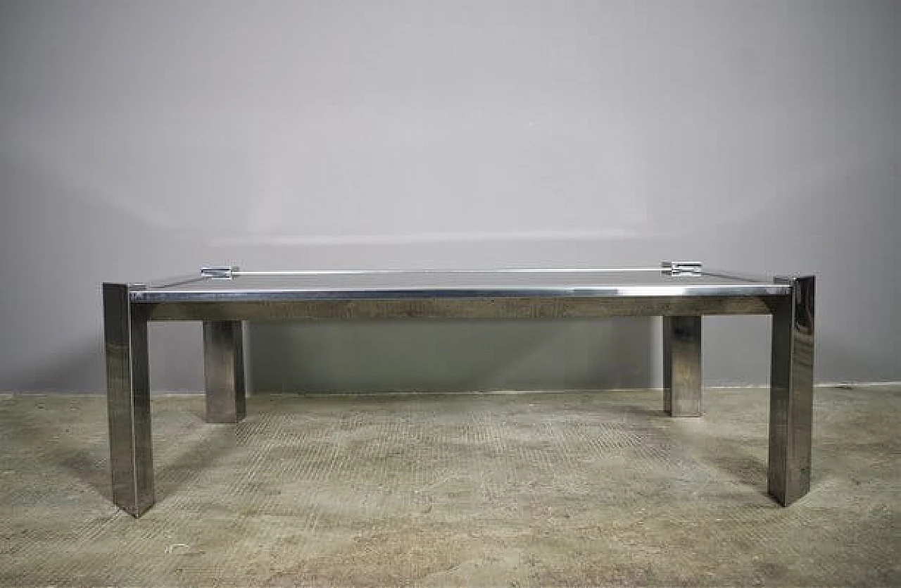 Coffee table in aluminium and smoked glass, 1970s 1405254