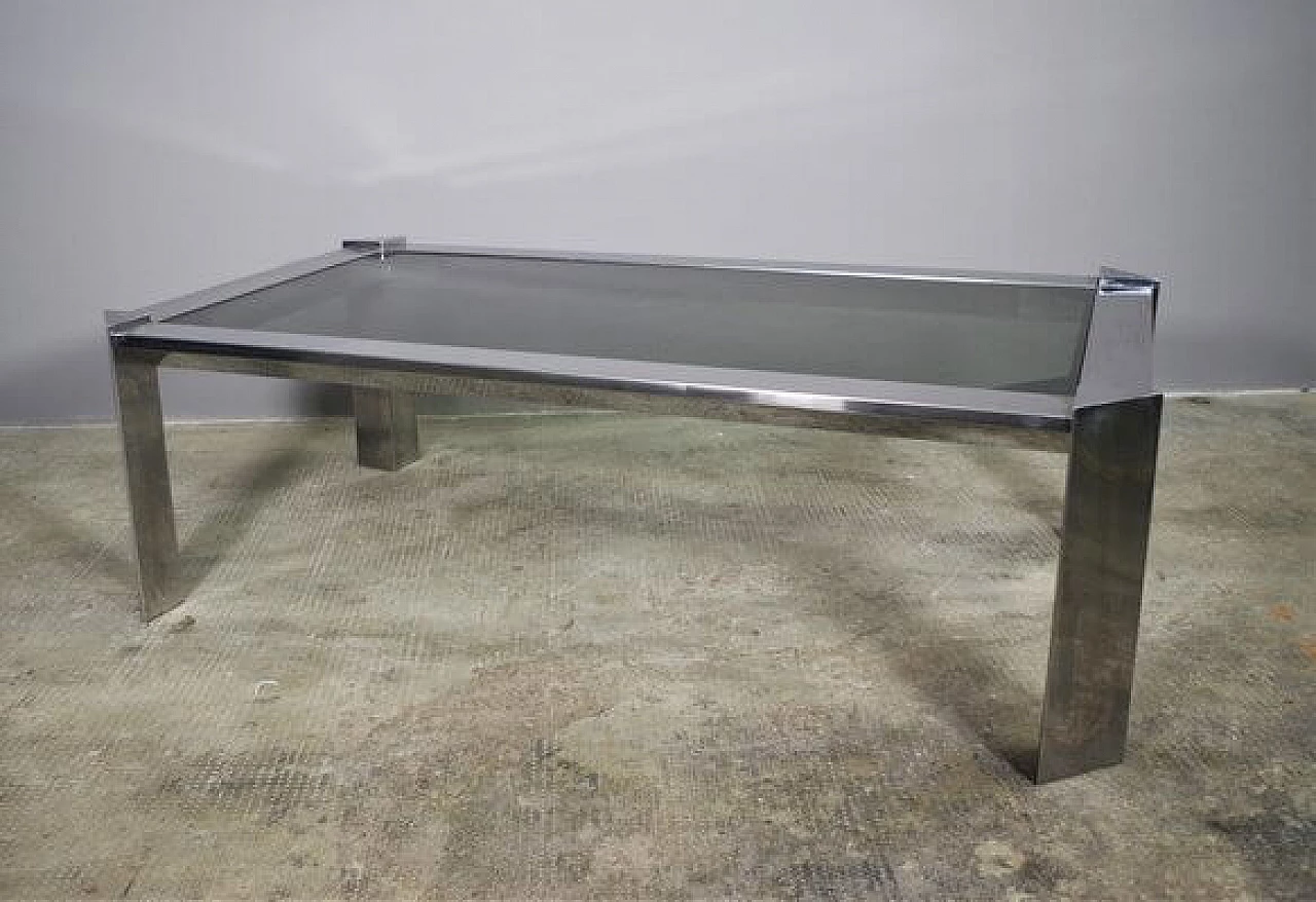 Coffee table in aluminium and smoked glass, 1970s 1405258