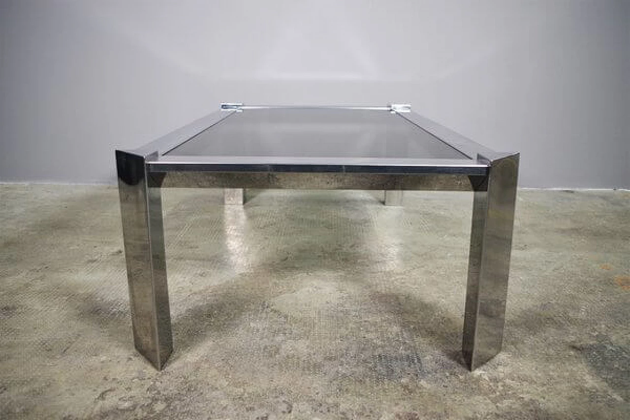 Coffee table in aluminium and smoked glass, 1970s 1405260