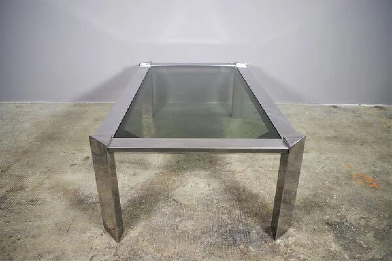 Coffee table in aluminium and smoked glass, 1970s 1405261