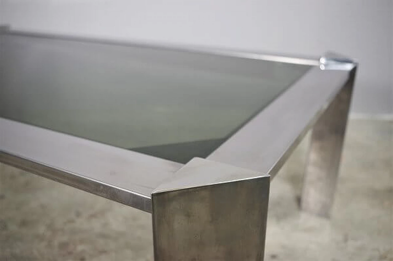 Coffee table in aluminium and smoked glass, 1970s 1405262