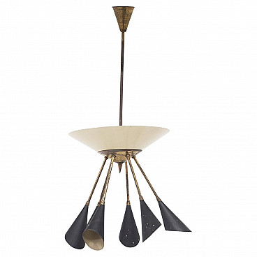 Brass and black painted aluminium chandelier, 1950s