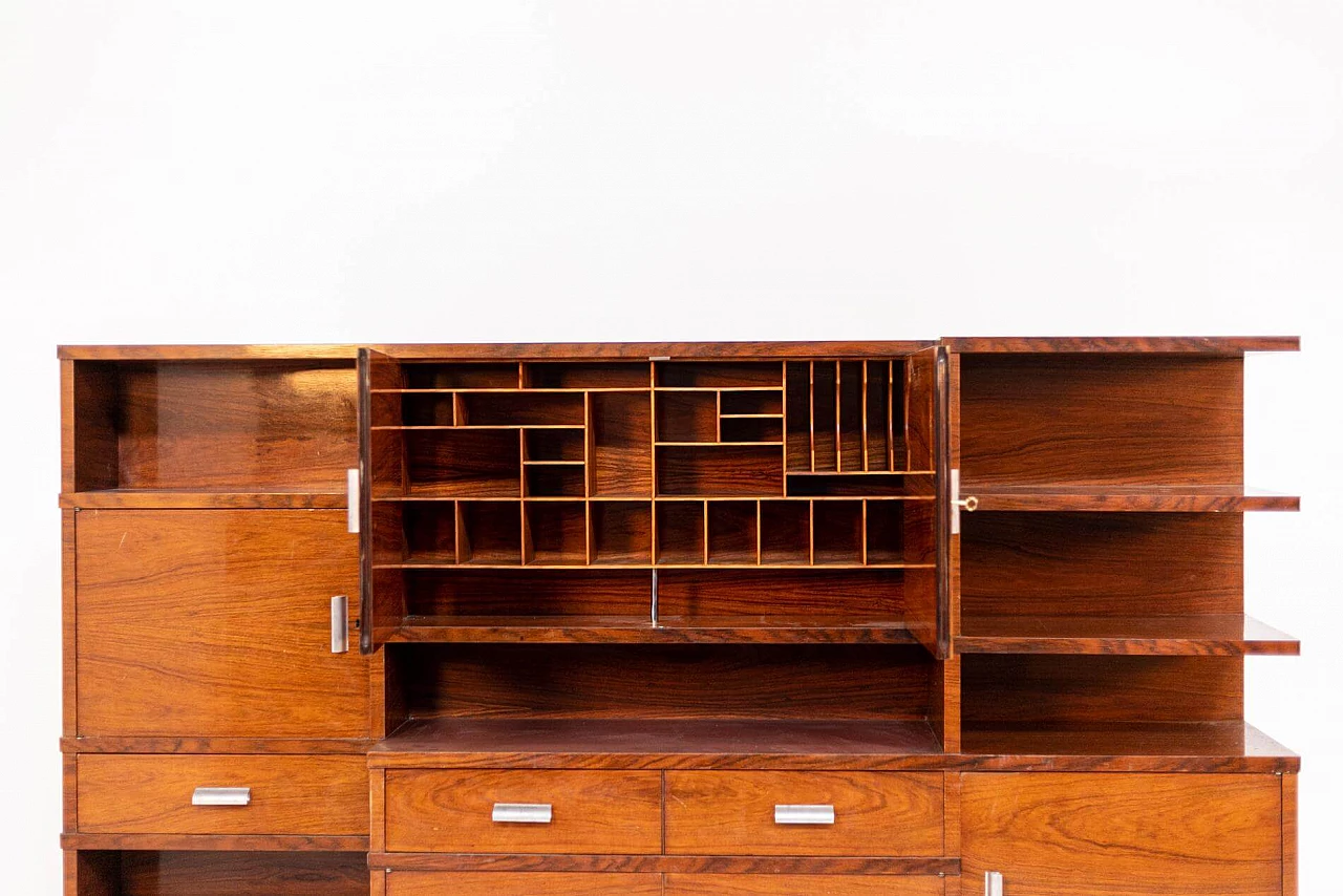 Rationalist living room wardrobe in wood and steel, 1920s 1405490