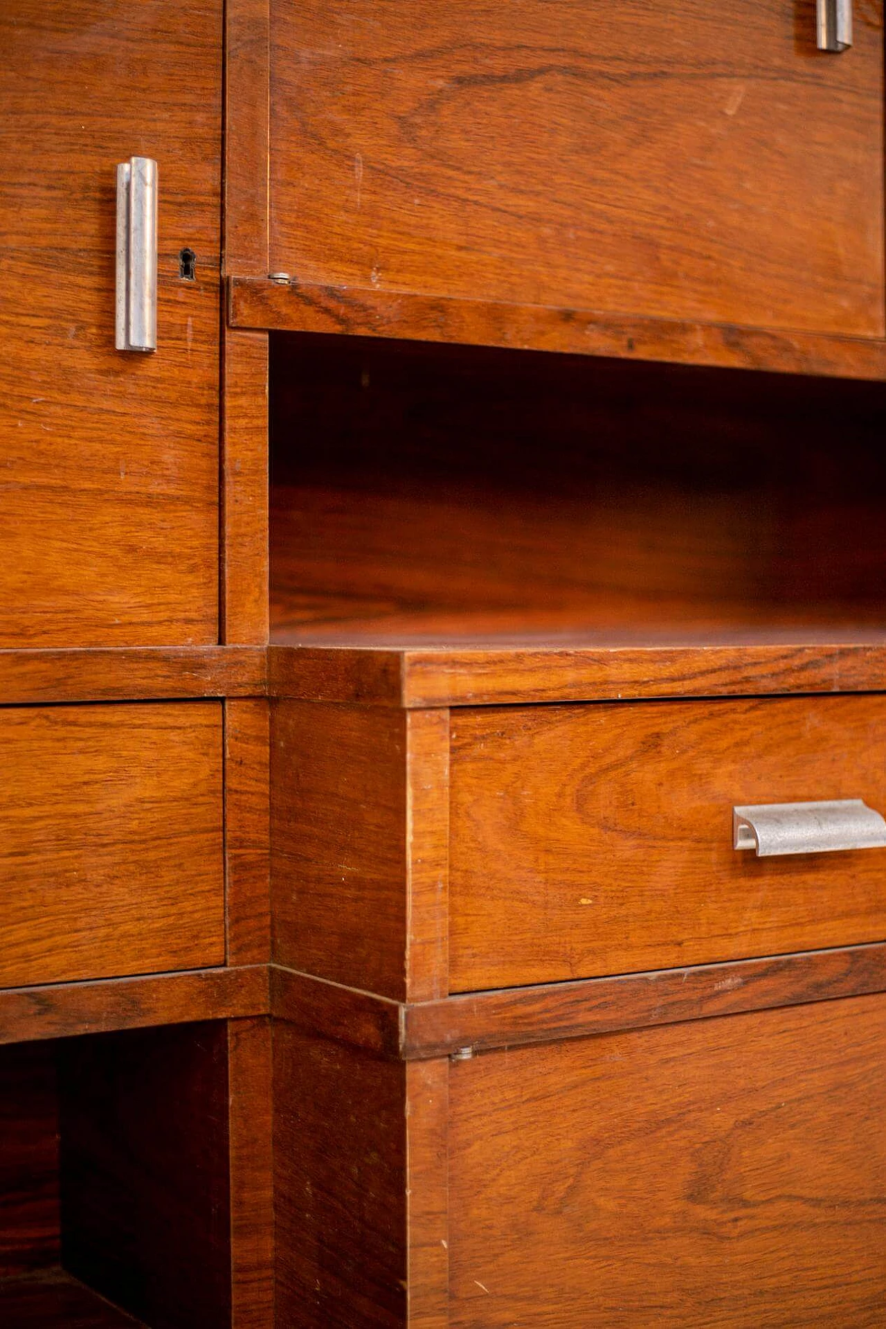 Rationalist living room wardrobe in wood and steel, 1920s 1405499