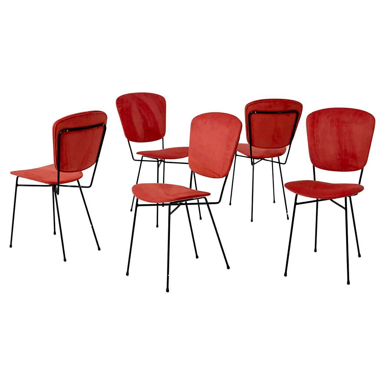 5 Chairs produced by Doro Cuneo in iron and red cotton, 1960s 1405500