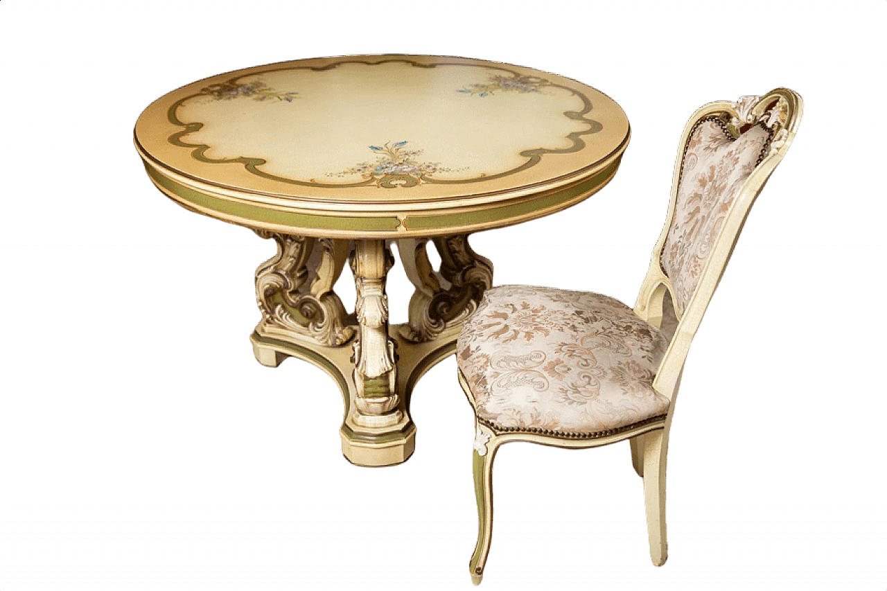 Venetian living room set with round table and 4 chairs, 1960s 1405613