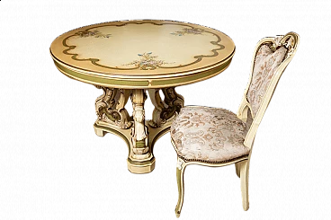 Salotto veneziano con tavolino rotondo e 4 sedie, anni '60