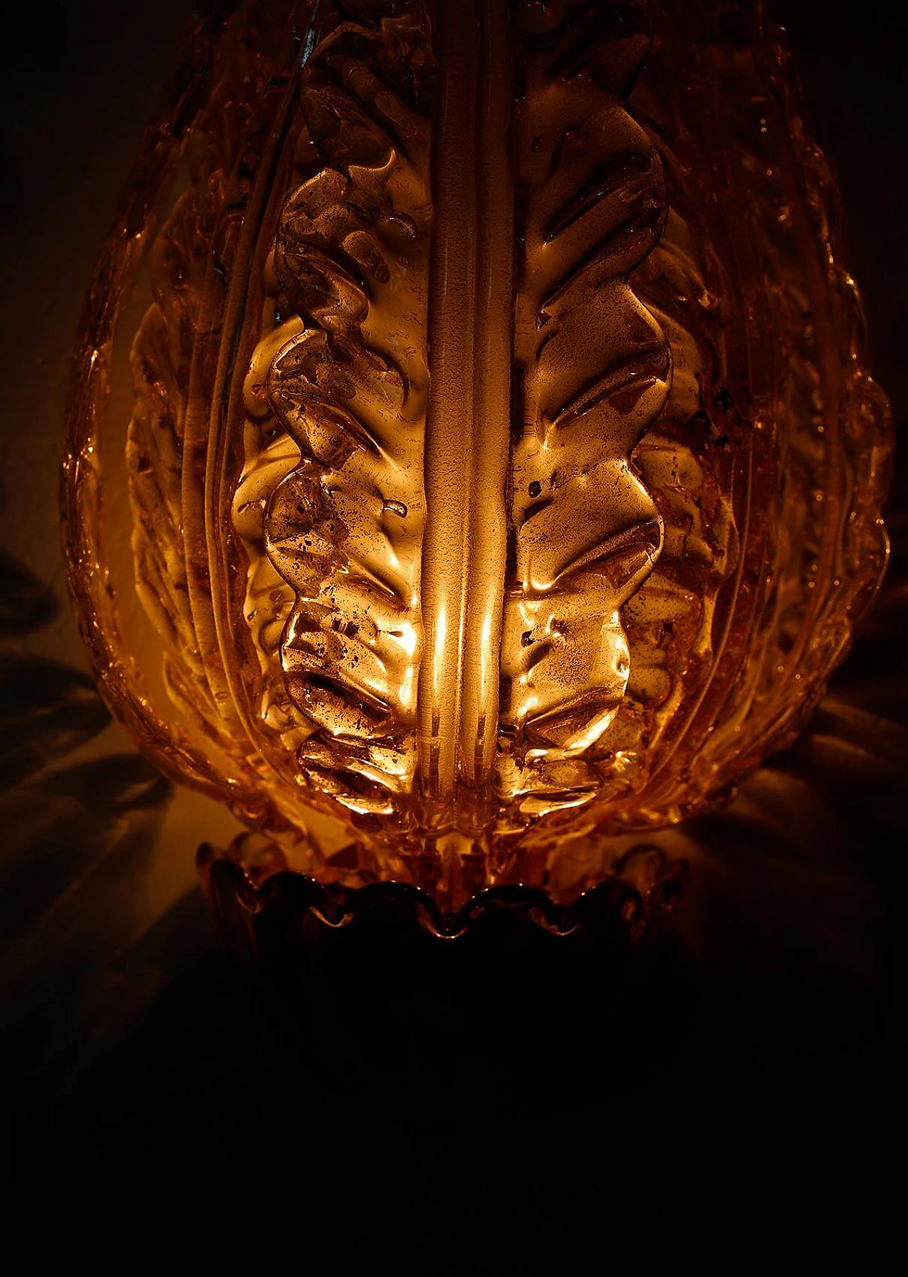 Lampada da parete Venini in vetro di Murano a tre foglie, anni '30 1405628