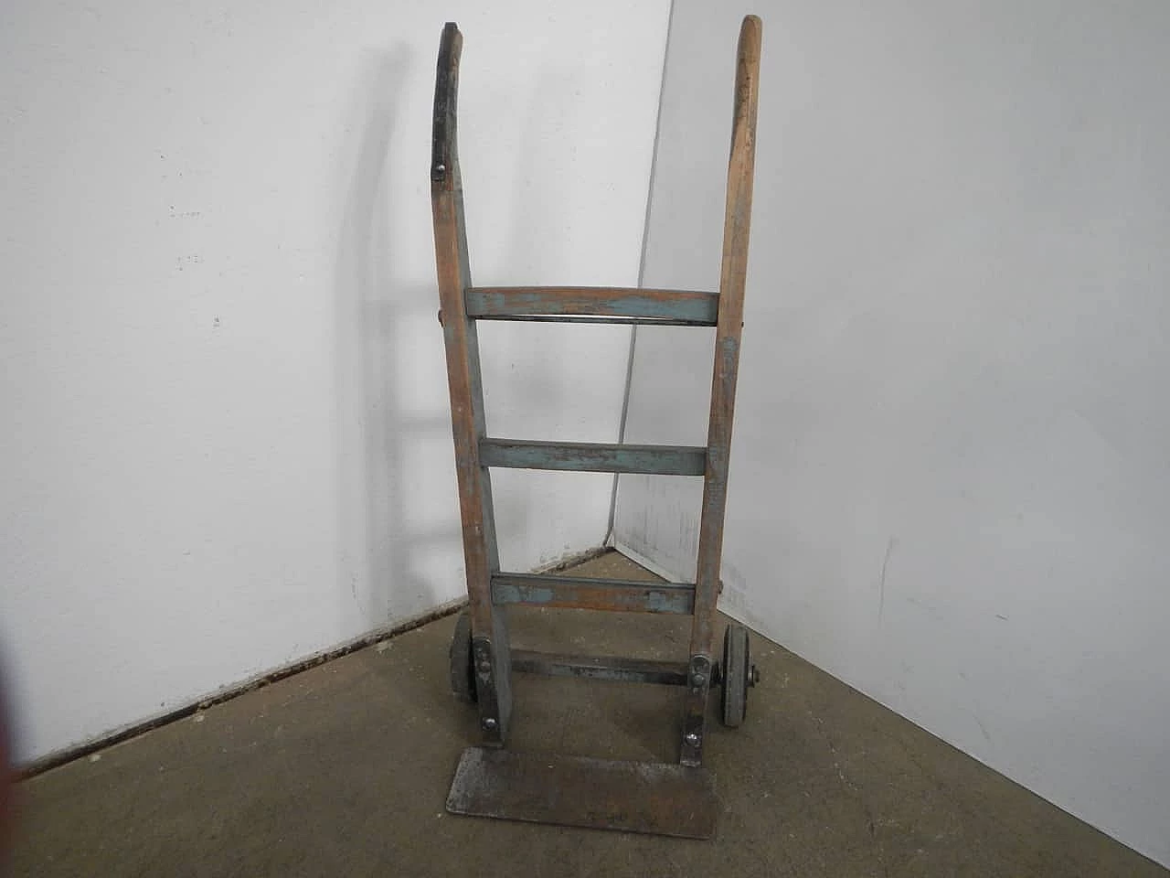 Industrial trolley made of oak and iron, 1950s 1405881