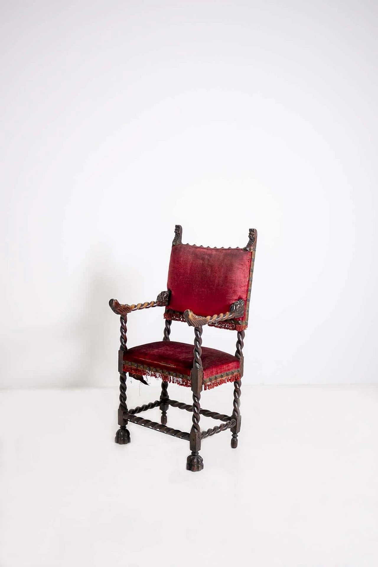 Antique walnut and velvet chair, 16th century 1406004
