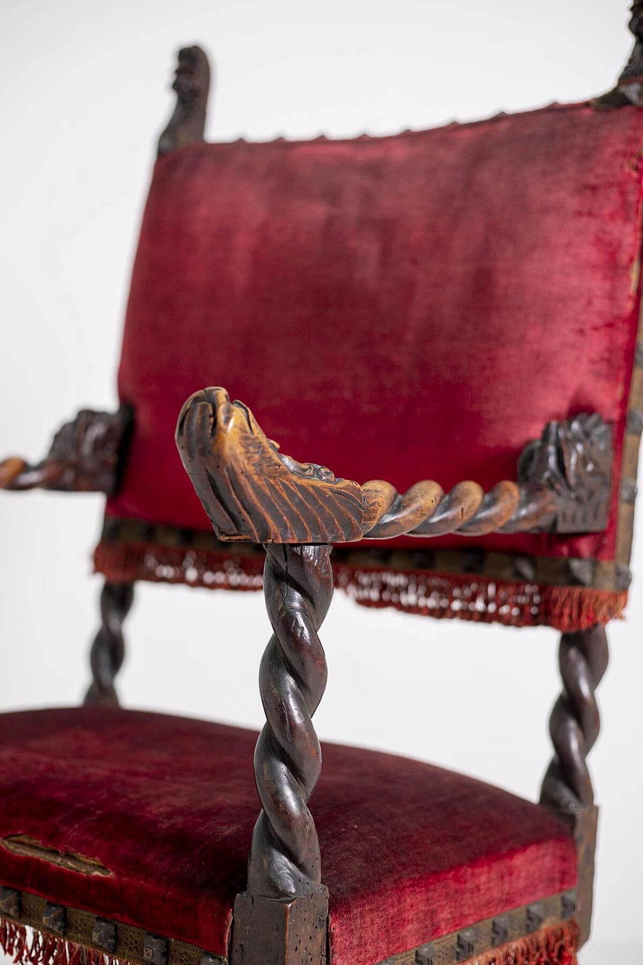 Antique walnut and velvet chair, 16th century 1406005