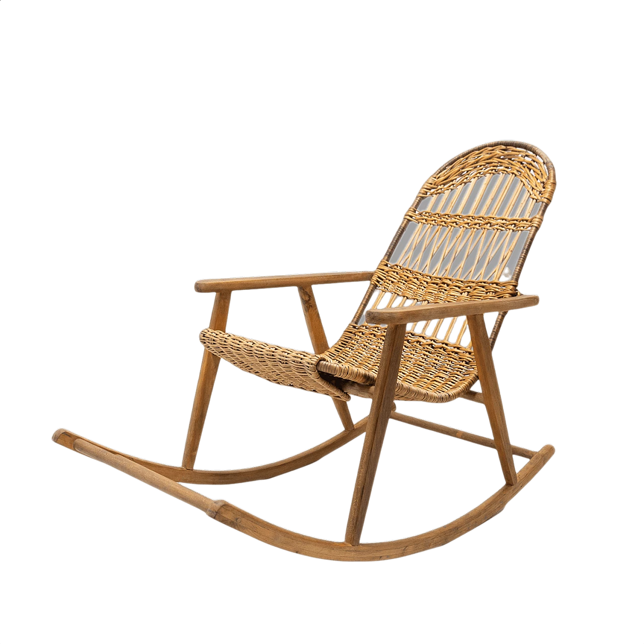 Sedia a dondolo in vimini, anni '60 1406365