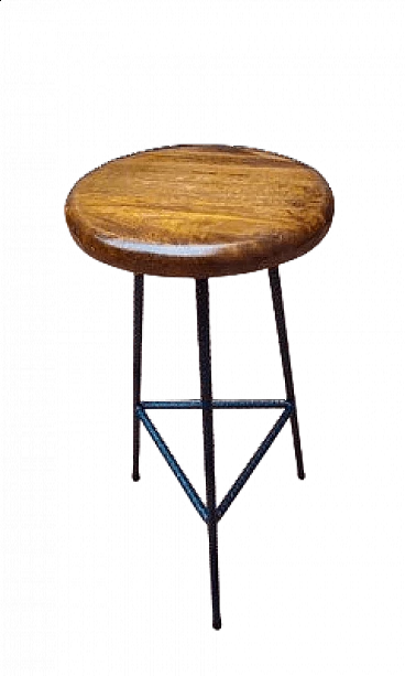 Industrial iron and chestnut stool, 1970s